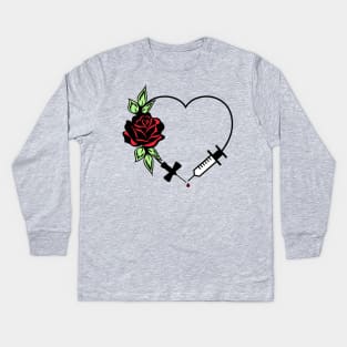 Phlebotomist Appreciation Floral Love Heart with Needle Kids Long Sleeve T-Shirt